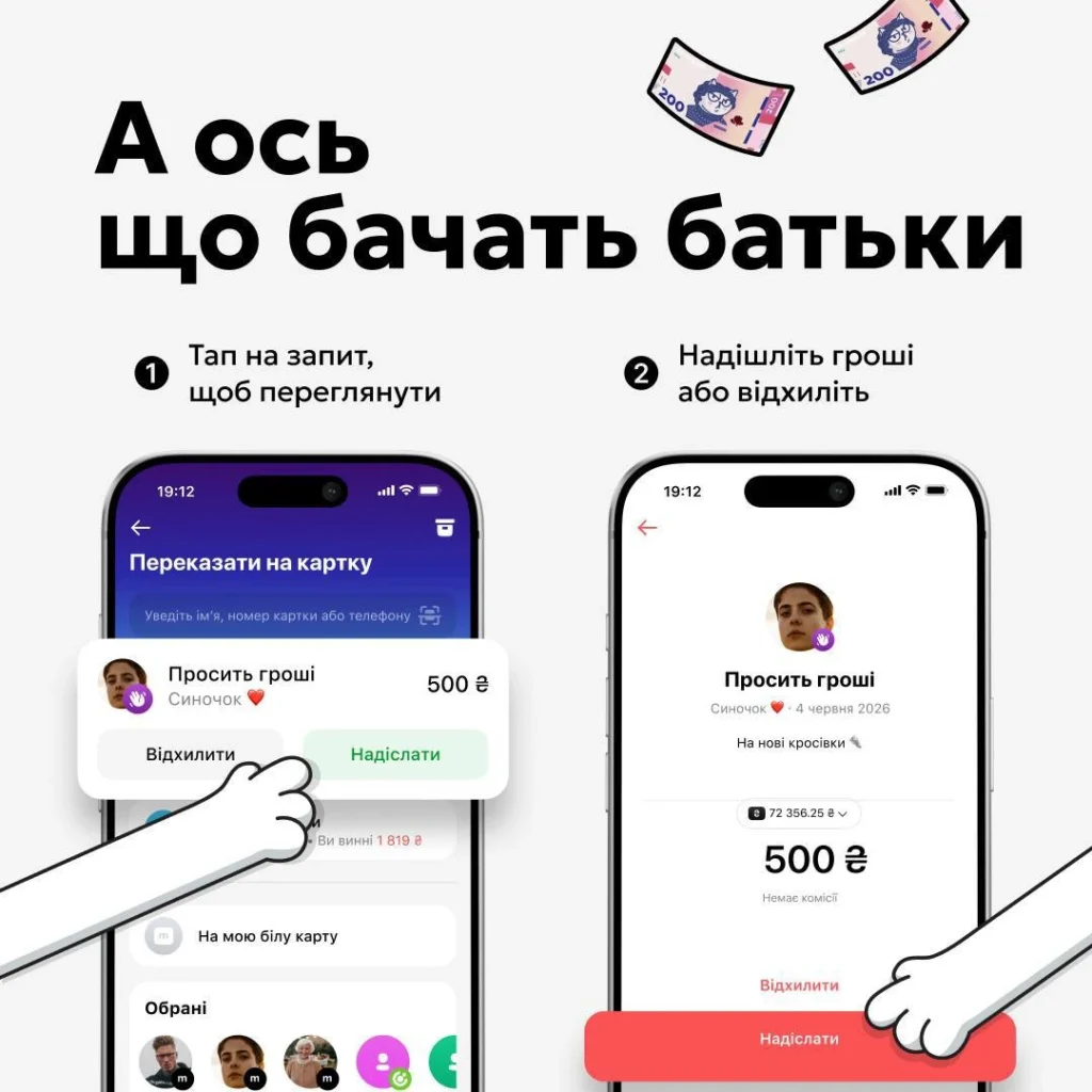 Принцип нової функції monobank: Попросити гроші у батьків.