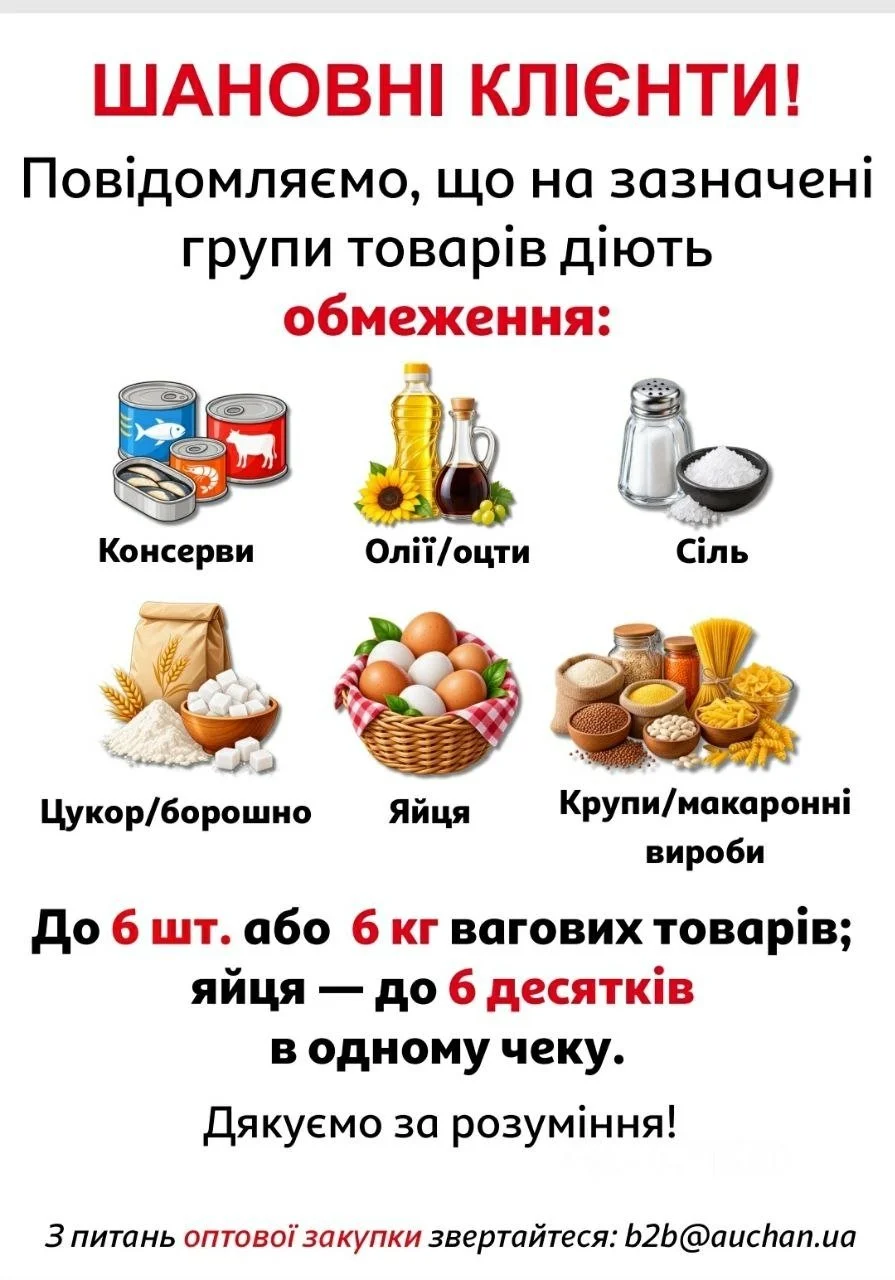 Ліміти на товари в Auchan.